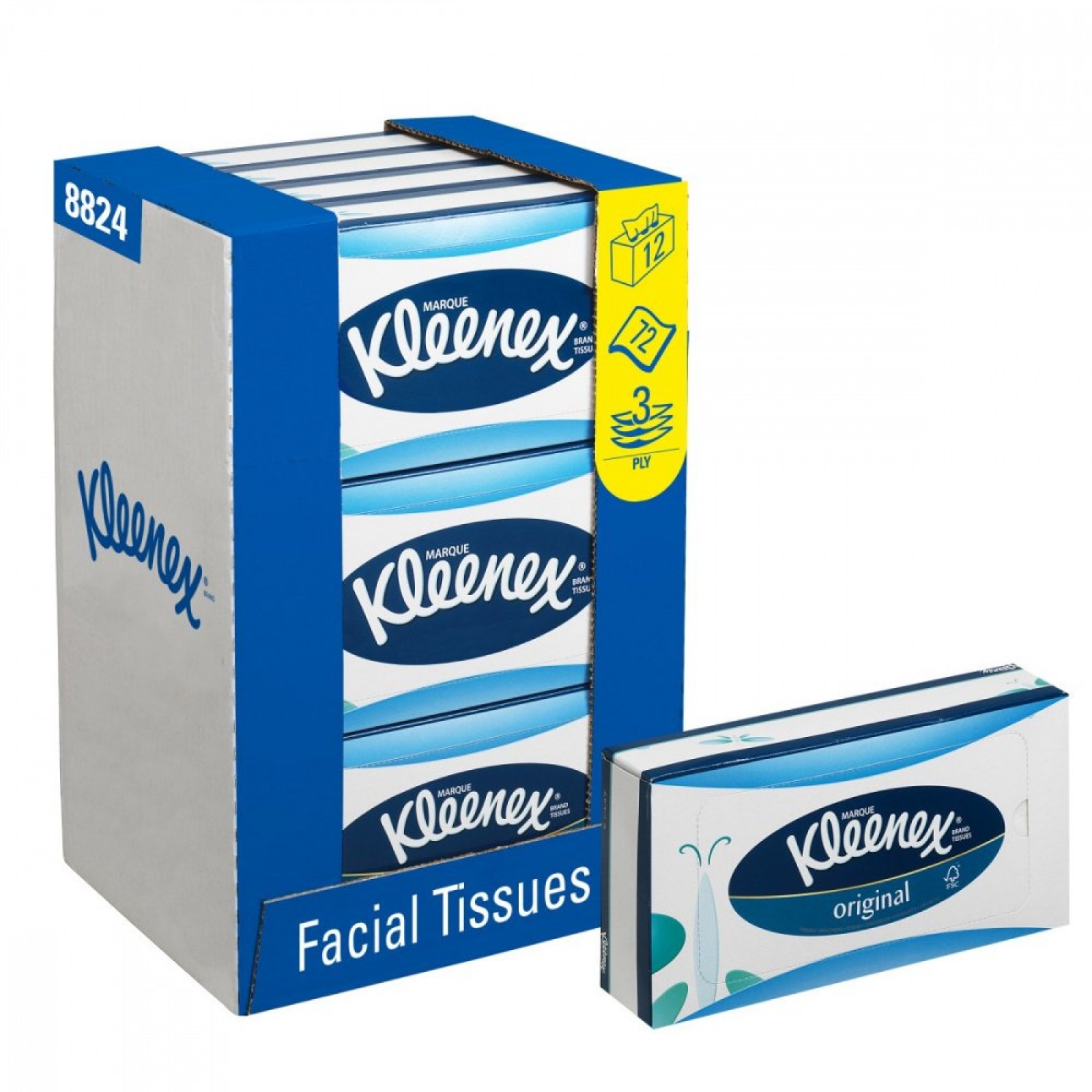 Косметические салфетки для лица KLEENEX трёхслойные